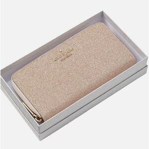 Kate Spade large continental wallet. Rose Gold glittered fabric wallet. NEW
